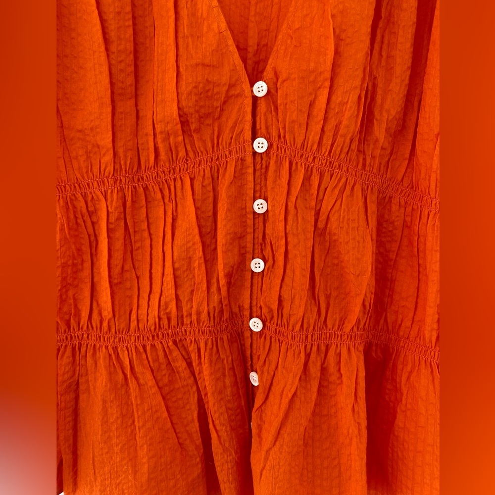 Frame Button Down Orange Crush Ruched Top - Picture 8 of 16